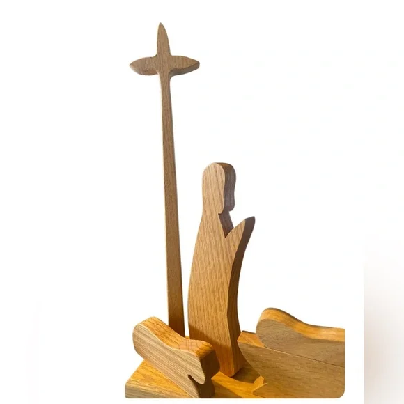 Nativity Oak Wood 8 Pieces Beautiful & Simple Solid oak  Wood hand made - Picture 6 of 15